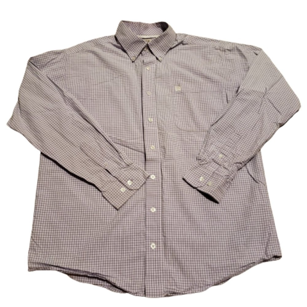 Cinch Button Up Long Sleeve Shirt Purple White Men's Small S Western Embroidered